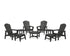 POLYWOOD Nautical Grand Upright Adirondack 9-Piece Conversation Set in Black