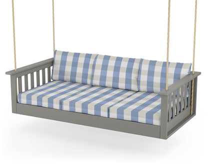 POLYWOOD Vineyard Daybed Swing in Slate Grey / Buffalo Plaid Sky Blue