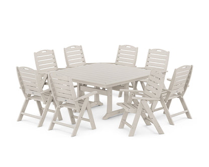 POLYWOOD Nautical Highback 9-Piece Square Dining Set with Trestle Legs in Sand