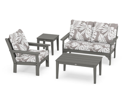 POLYWOOD Vineyard 4-Piece Deep Seating Set with 36" Coffee Table in Slate Grey / Leaf Grey Mist