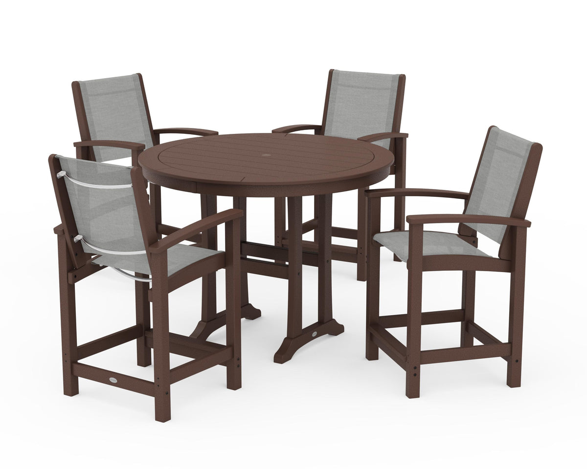 POLYWOOD Coastal 5-Piece Counter Set in Mahogany / Metallic