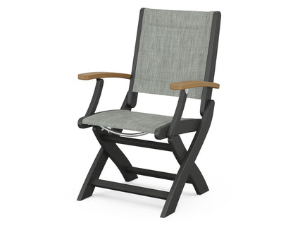 POLYWOOD Coastal Folding Chair in Black with Natural arms and Birch sling
