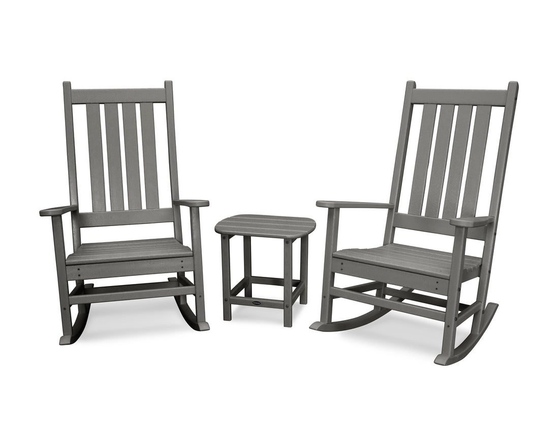 POLYWOOD Vineyard 3-Piece Rocking Chair Set with South Beach 18" Side Table in Slate Grey