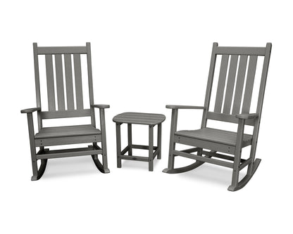 POLYWOOD Vineyard 3-Piece Rocking Chair Set with South Beach 18" Side Table in Slate Grey