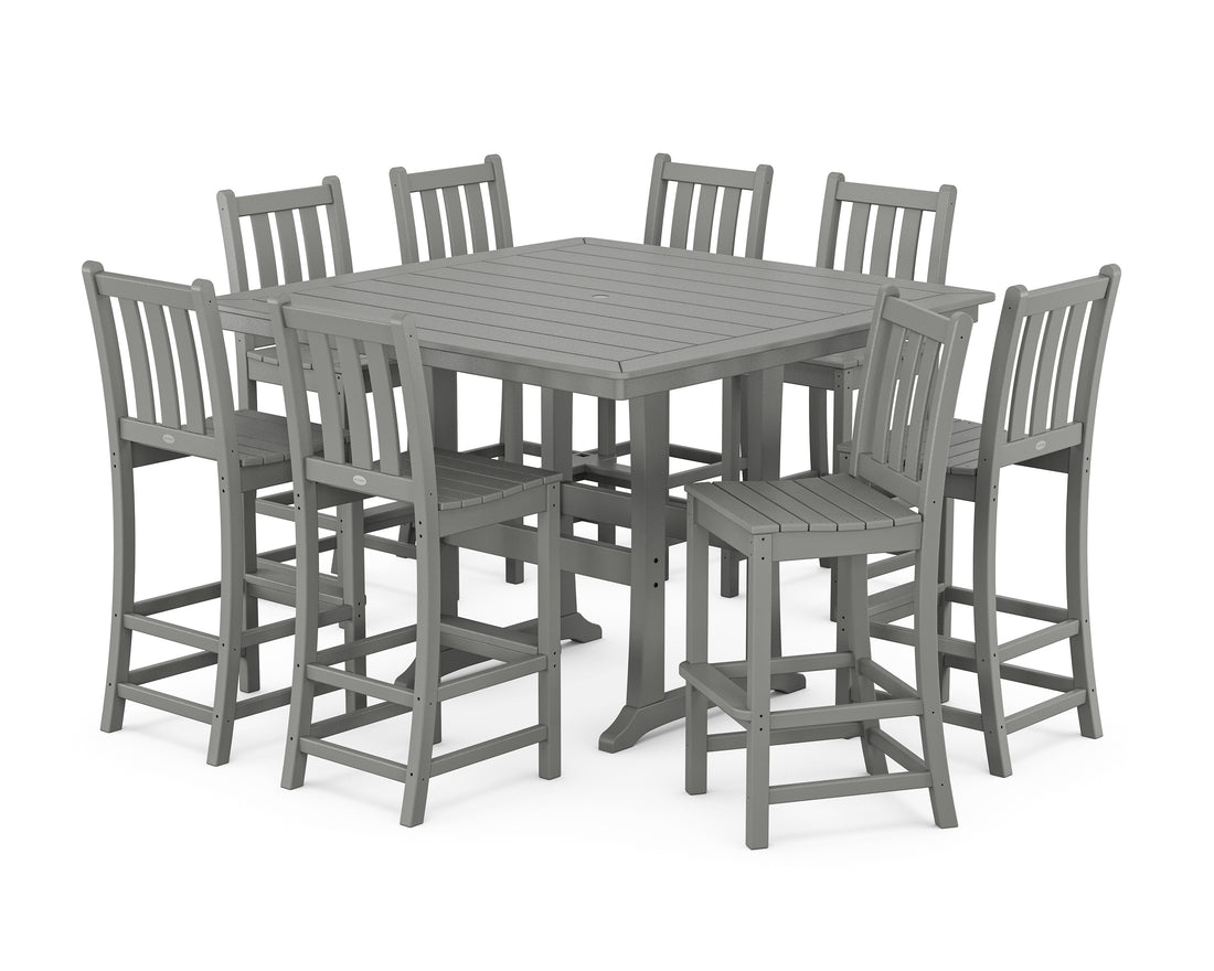 POLYWOOD Traditional Garden 9-Piece Nautical Trestle Bar Set in Slate Grey