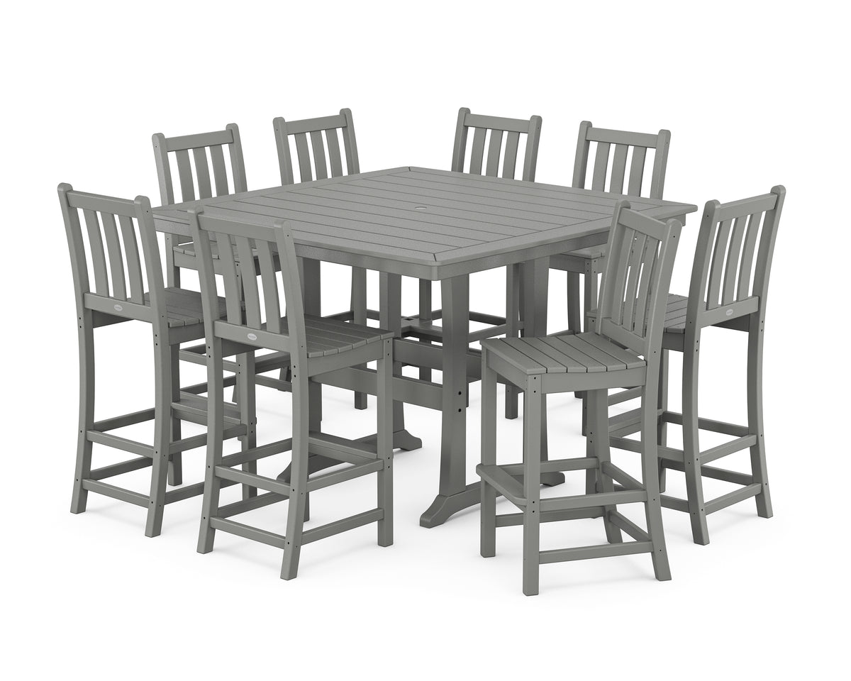 POLYWOOD Traditional Garden 9-Piece Nautical Trestle Bar Set in Slate Grey