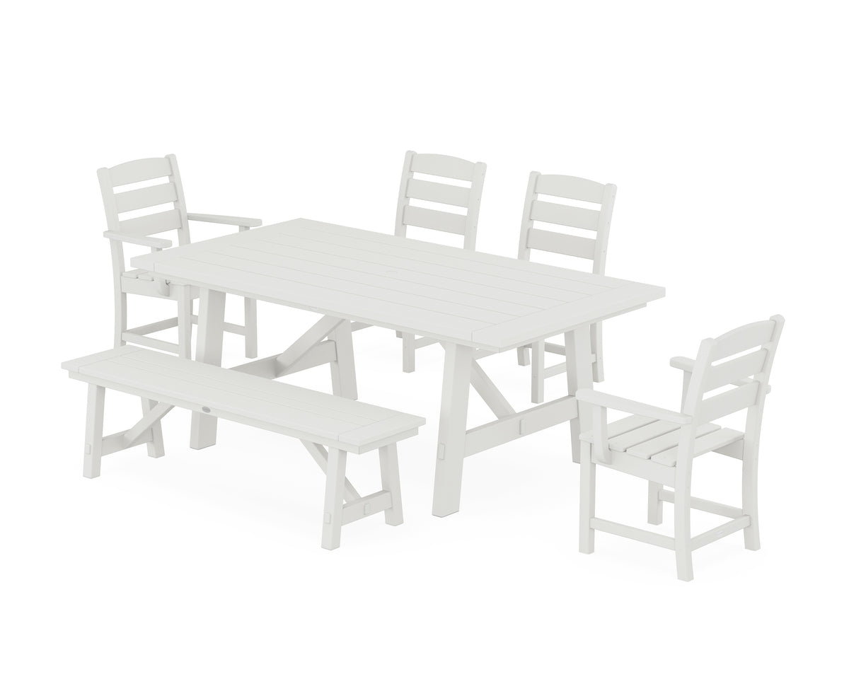 POLYWOOD Lakeside 6-Piece Rustic Farmhouse Dining Set with Bench in Vintage White