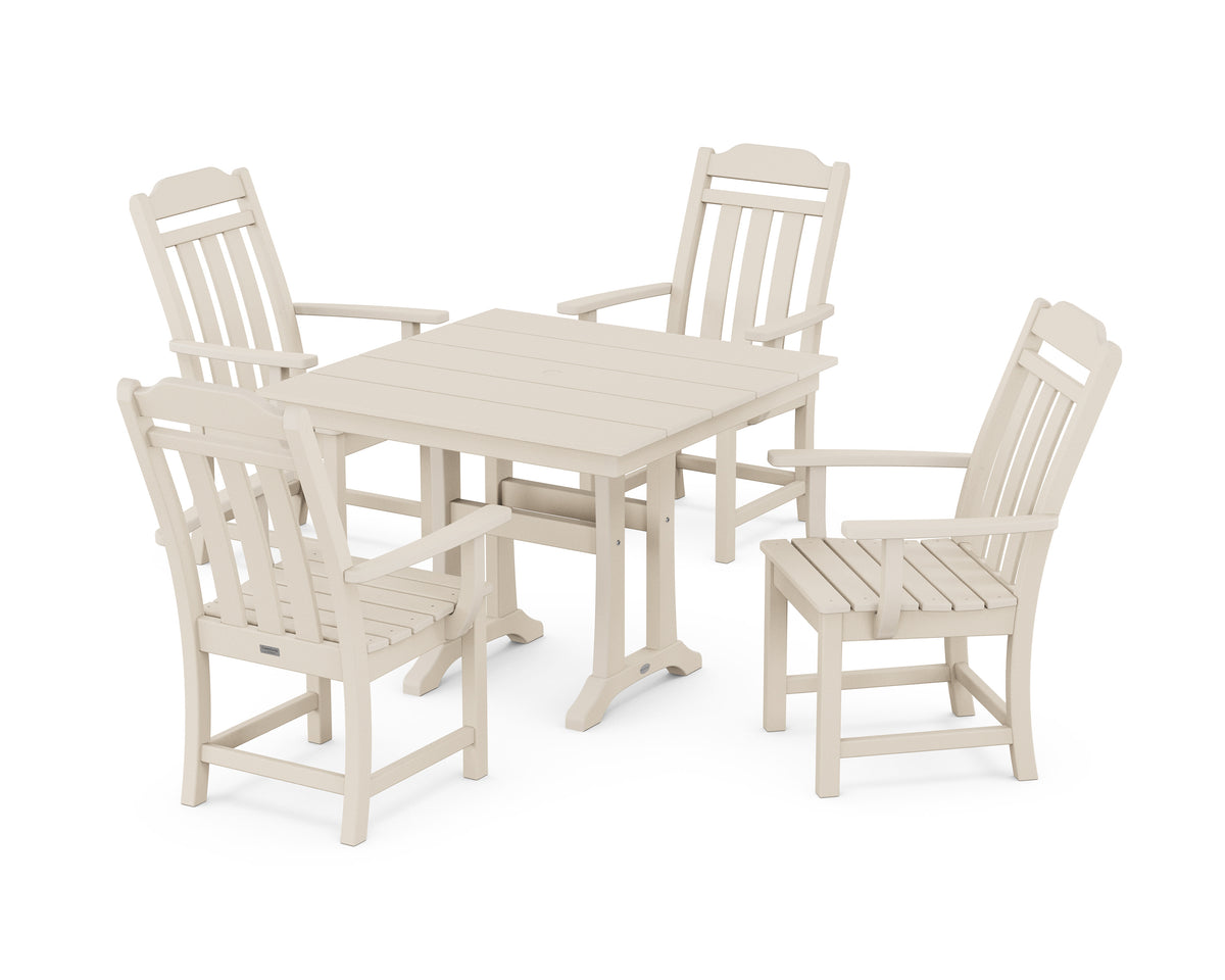 POLYWOOD Cottage 5-Piece Farmhouse Dining Set with Trestle Legs in Sand