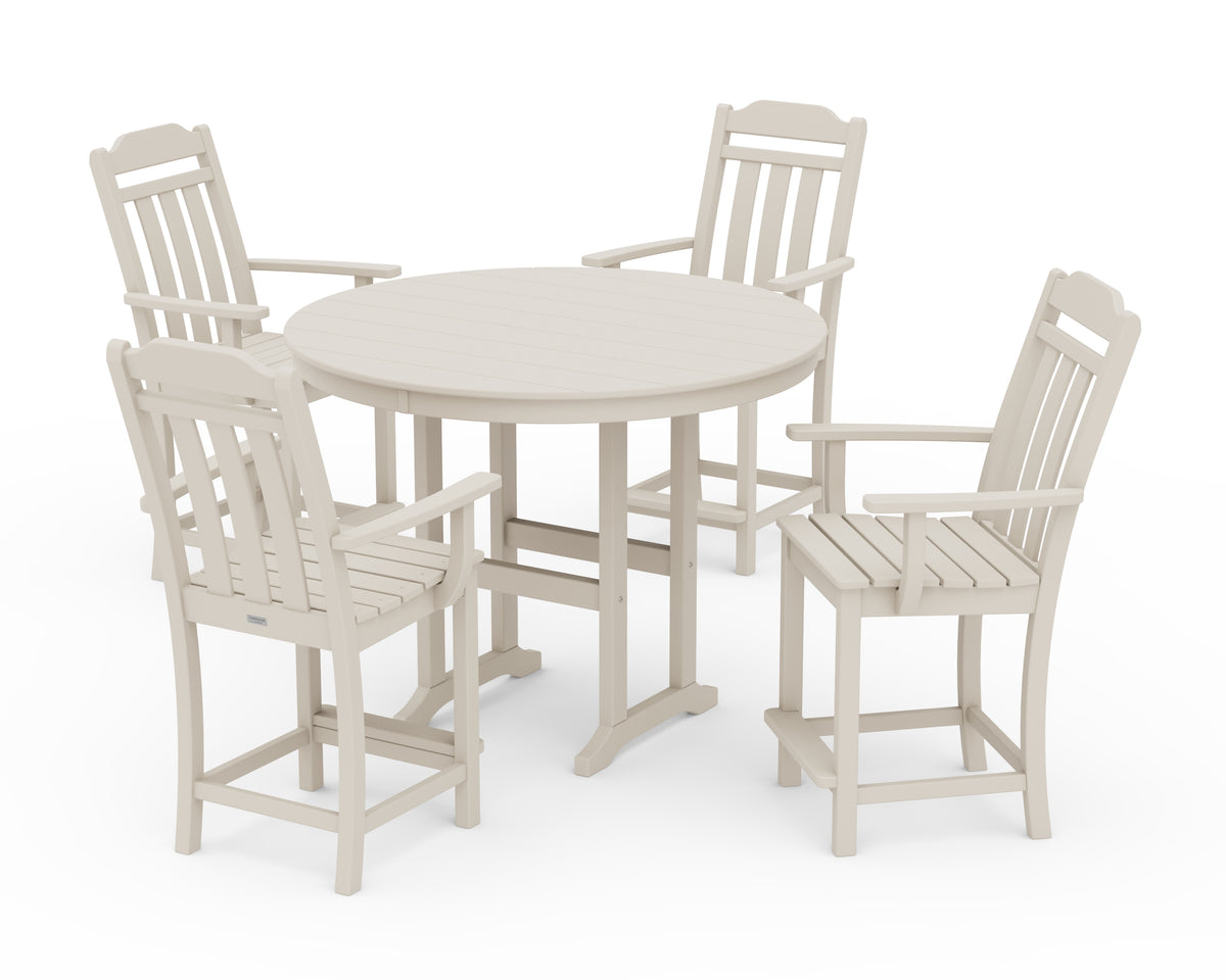 POLYWOOD Country Living Cottage 5-Piece Round Farmhouse Counter Set in Sand