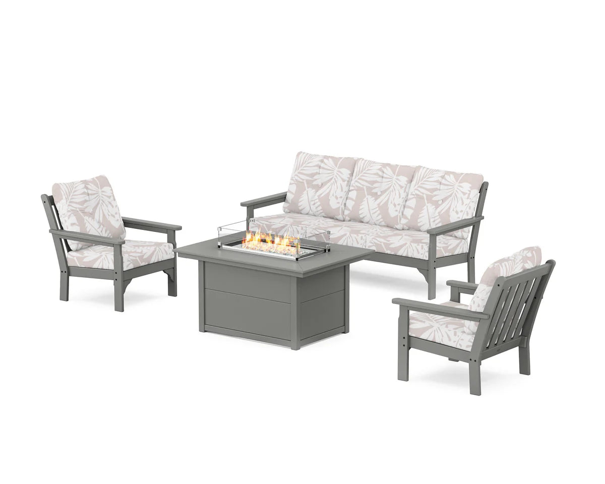 POLYWOOD Vineyard Deep Seating Fire Pit Table Set