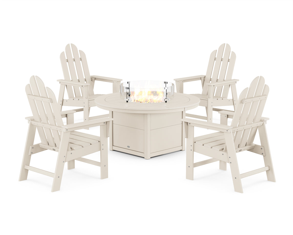 POLYWOOD Long Island 4-Piece Upright Adirondack Conversation Set with Fire Pit Table in Sand