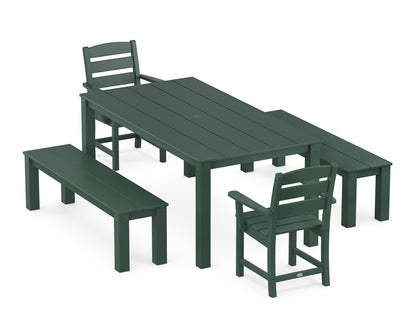 POLYWOOD Lakeside 5-Piece Parsons Dining Set with Benches in Green