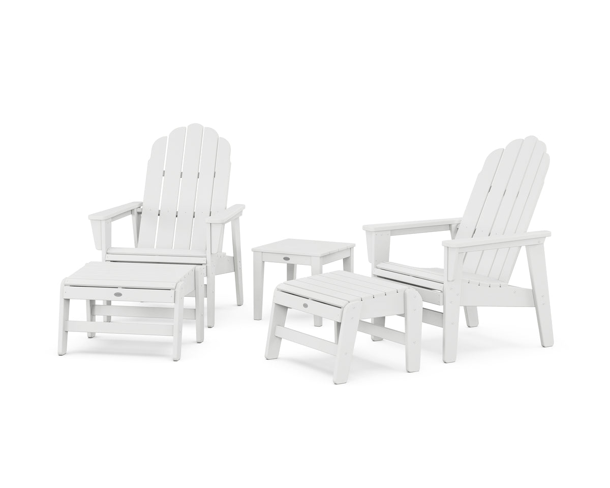POLYWOOD 5-Piece Vineyard Grand Upright Adirondack Set with Ottomans and Side Table in White