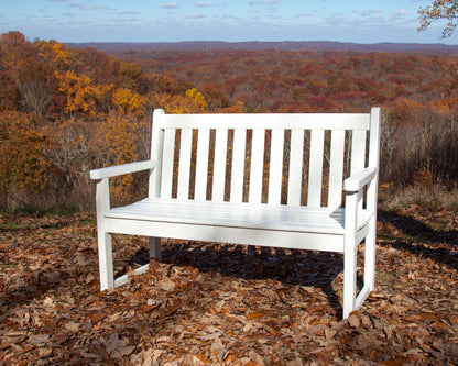 POLYWOOD Traditional Garden 48" Bench in White in an outdoor setting