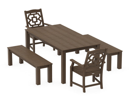 POLYWOOD Chinoiserie 5-Piece Parsons Dining Set with Benches in Kona