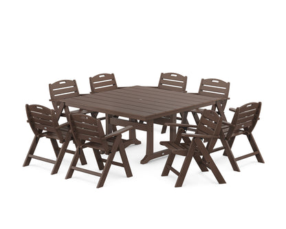 POLYWOOD Nautical Lowback 9-Piece Square Farmhouse Dining Set with Trestle Legs in Mahogany