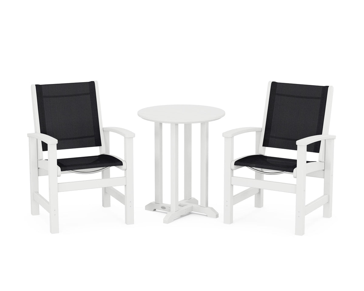 POLYWOOD Coastal 3-Piece Round Bistro Dining Set in White / Black