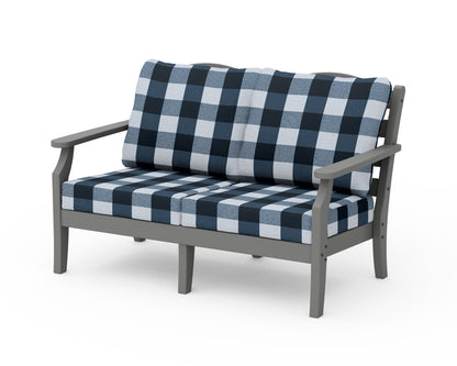 POLYWOOD Savannah Deep Seating Loveseat in Slate Grey / Buffalo Plaid Marine Indigo