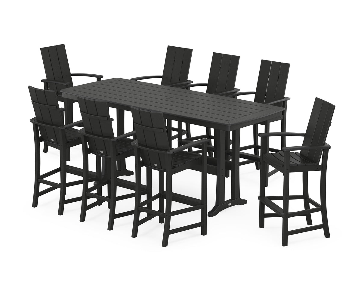 POLYWOOD Modern Adirondack 9-Piece Bar Set with Trestle Legs in Black