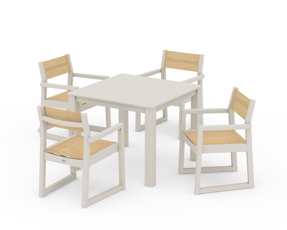 POLYWOOD EDGE Sling Arm Chair 5-Piece Parsons Dining Set in Sand / Dupioni Apricot