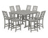 POLYWOOD Chinoiserie 9-Piece Square Farmhouse Side Chair Bar Set with Trestle Legs in Slate Grey