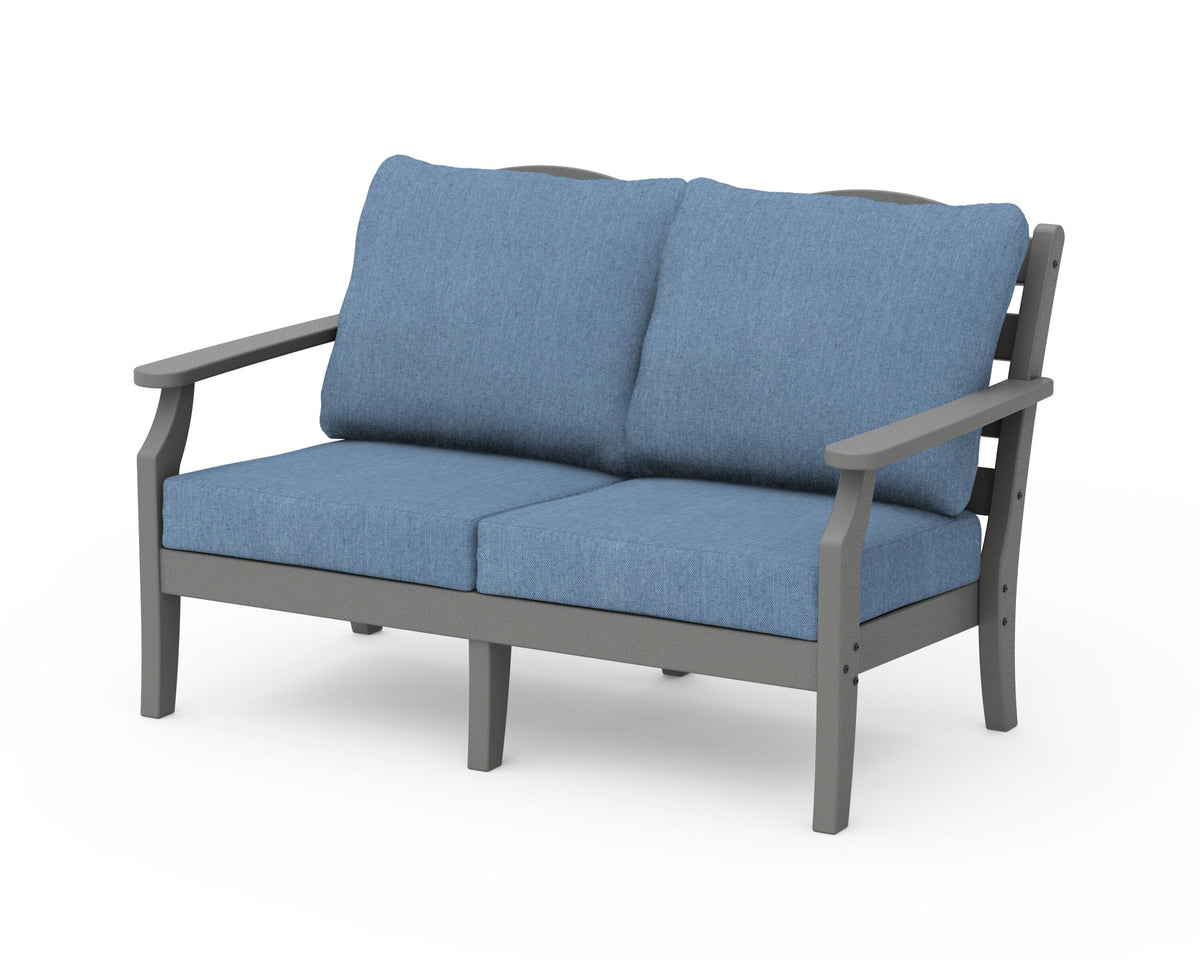 POLYWOOD Savannah Deep Seating Loveseat in Slate Grey / Sky Blue