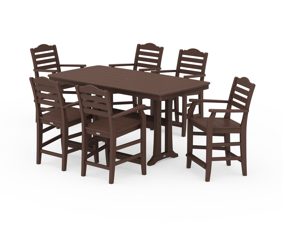 POLYWOOD Savannah Arm Chair 7-Piece Counter Set with Trestle Legs in Mahogany