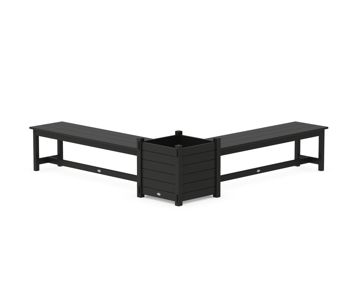 POLYWOOD 60" Nautical L-Shaped Planter Bench Set - Large in Black