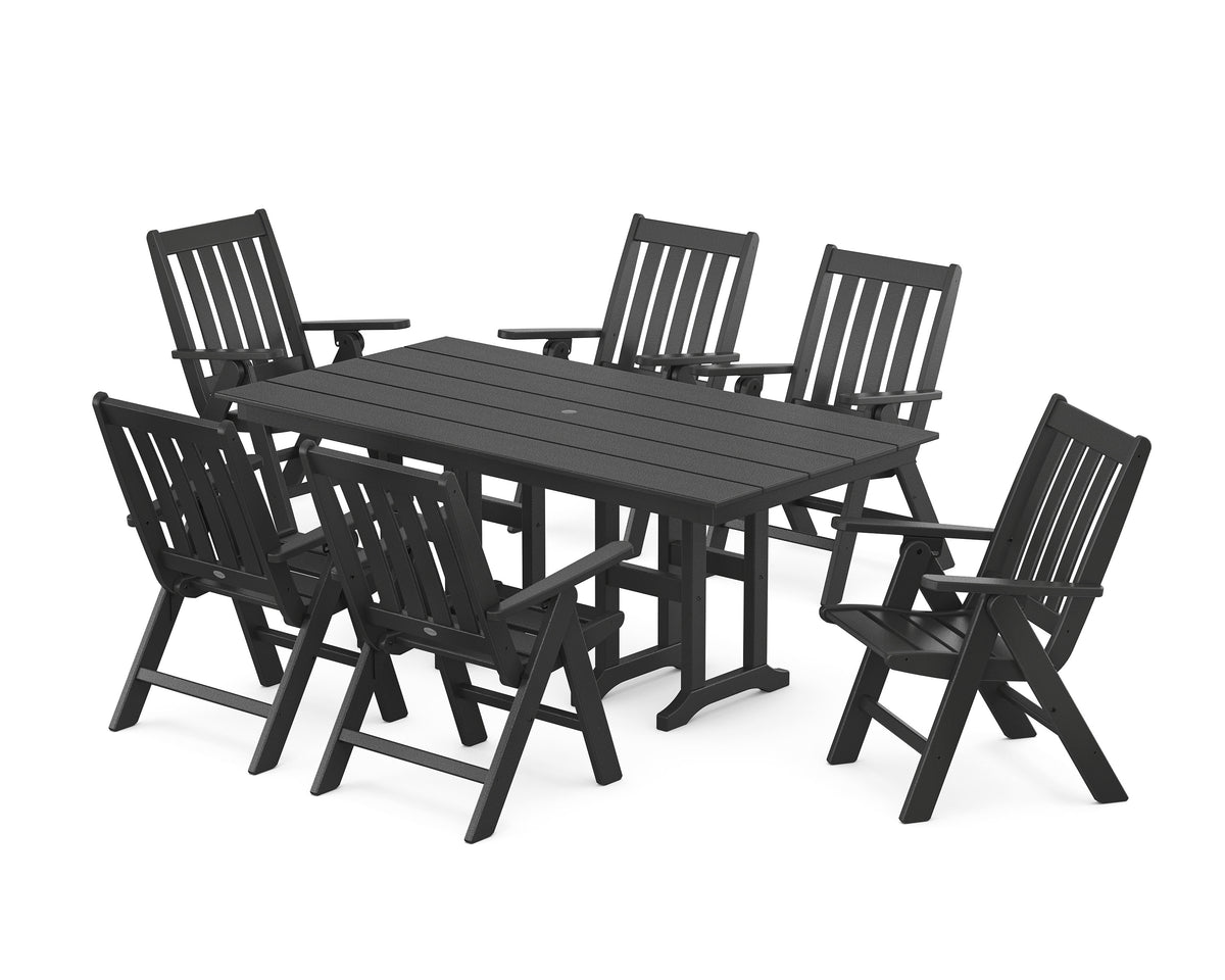 POLYWOOD Vineyard Folding Chair 7-Piece Farmhouse Dining Set in Black