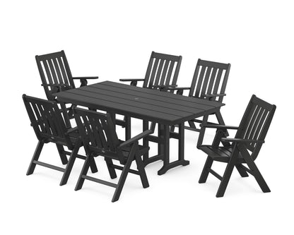 POLYWOOD Vineyard Folding Chair 7-Piece Farmhouse Dining Set in Black