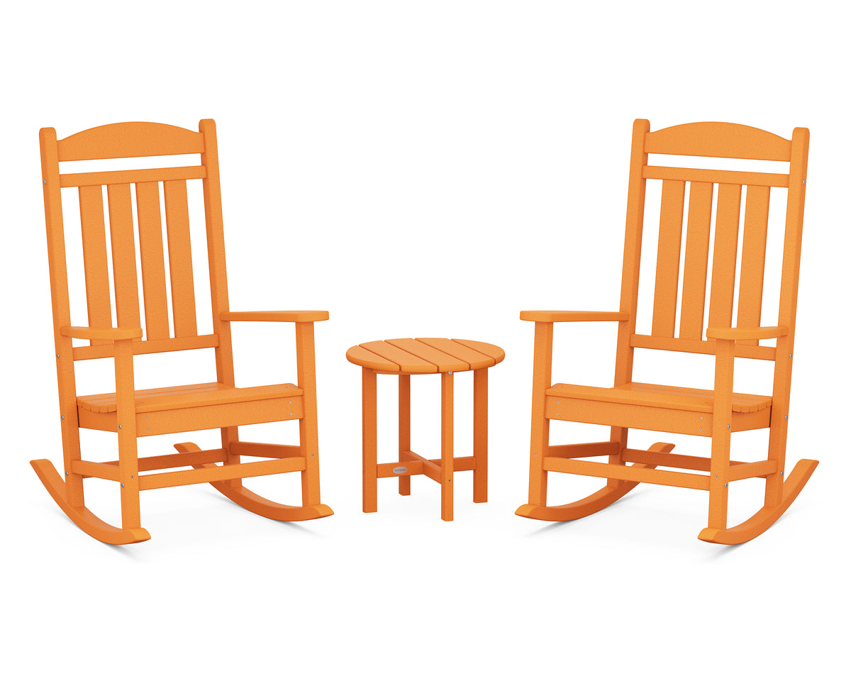 POLYWOOD Presidential 3-Piece Rocker Set with Round Side Table in Tangerine