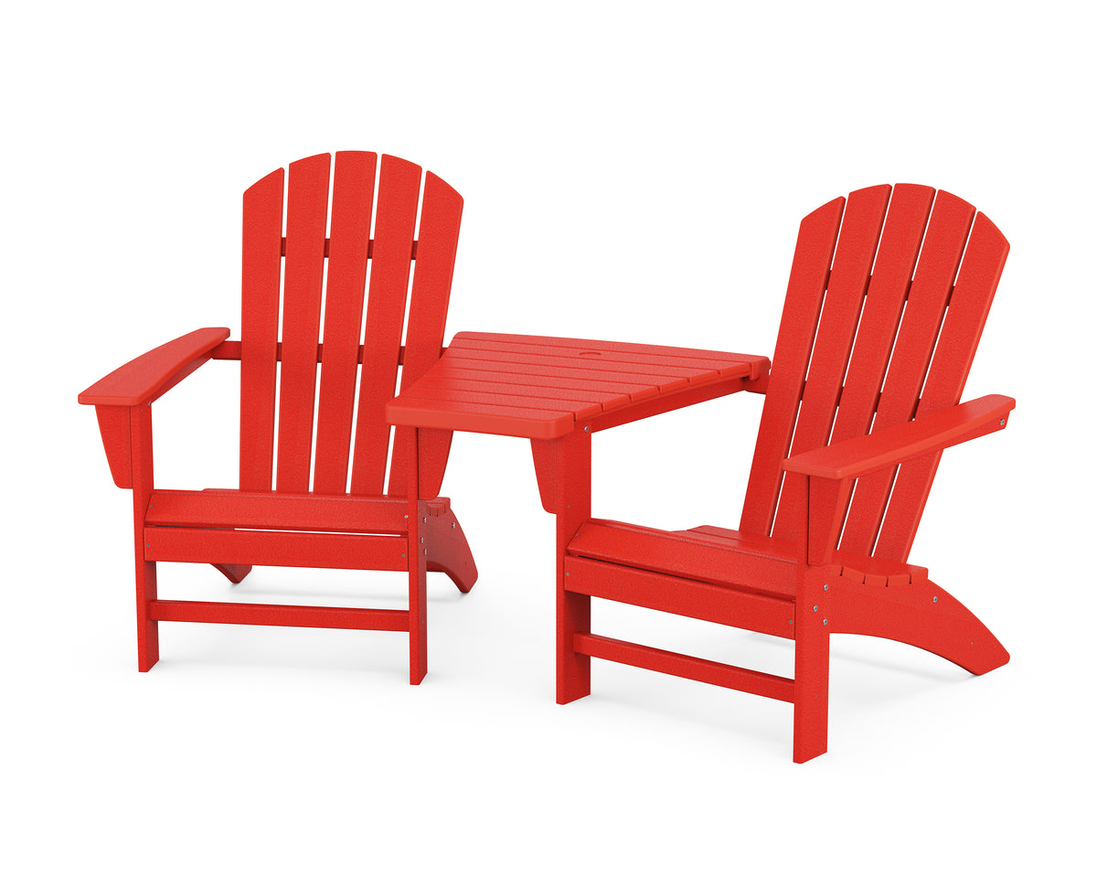 POLYWOOD Nautical 3-Piece Adirondack Set with Angled Connecting Table in Sunset Red