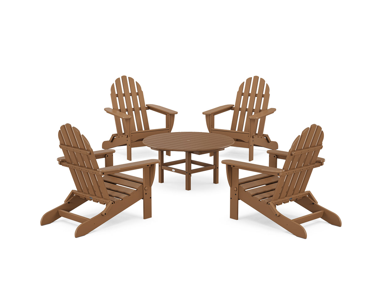 POLYWOOD Classic Folding Adirondack 5-Piece Conversation Group in Teak
