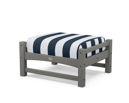 POLYWOOD Club Ottoman in Slate Grey / Cabana Stripe Marine Indigo