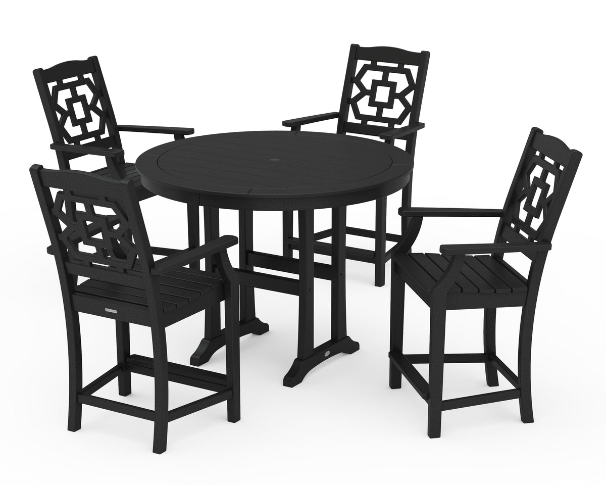 POLYWOOD Chinoiserie 5-Piece Round Counter Set in Black