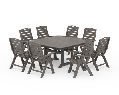 POLYWOOD Nautical Highback 9-Piece Square Dining Set with Trestle Legs in Driftwood