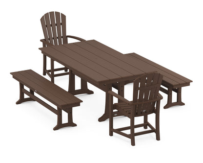POLYWOOD Palm Coast 5-Piece Farmhouse Dining Set with Trestle Legs - 37" x 72" Table in Mahogany