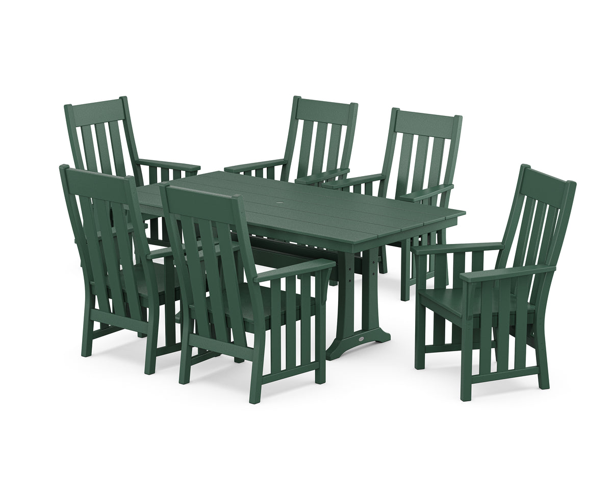 POLYWOOD Acadia Arm Chair 7-Piece Farmhouse Dining Set with Trestle Legs in Green