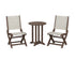 POLYWOOD Coastal Folding Side Chair 3-Piece Round Bistro Dining Set in Mahogany / Birch