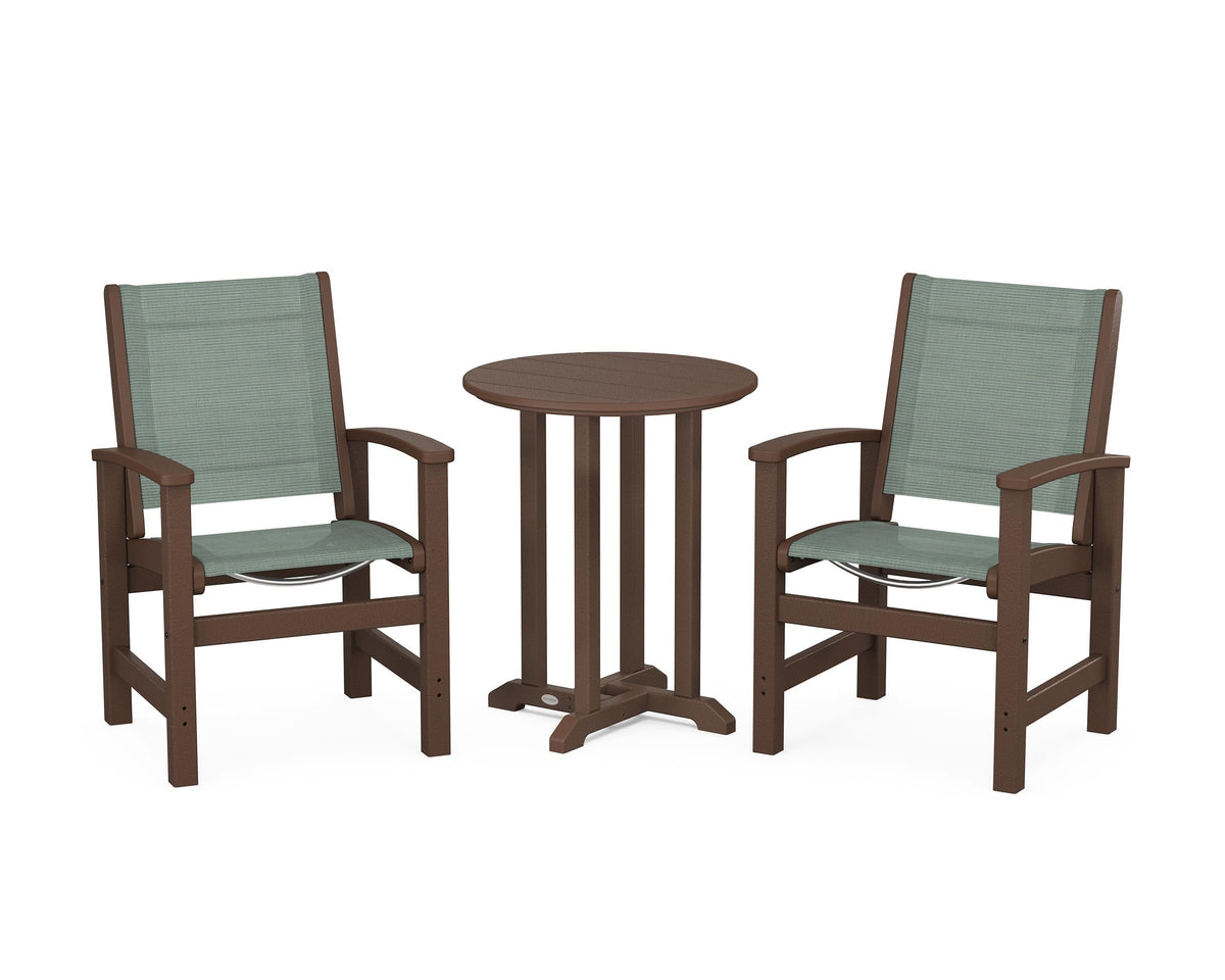 POLYWOOD Coastal 3-Piece Round Bistro Dining Set in Mahogany / Dupioni Sea Mist