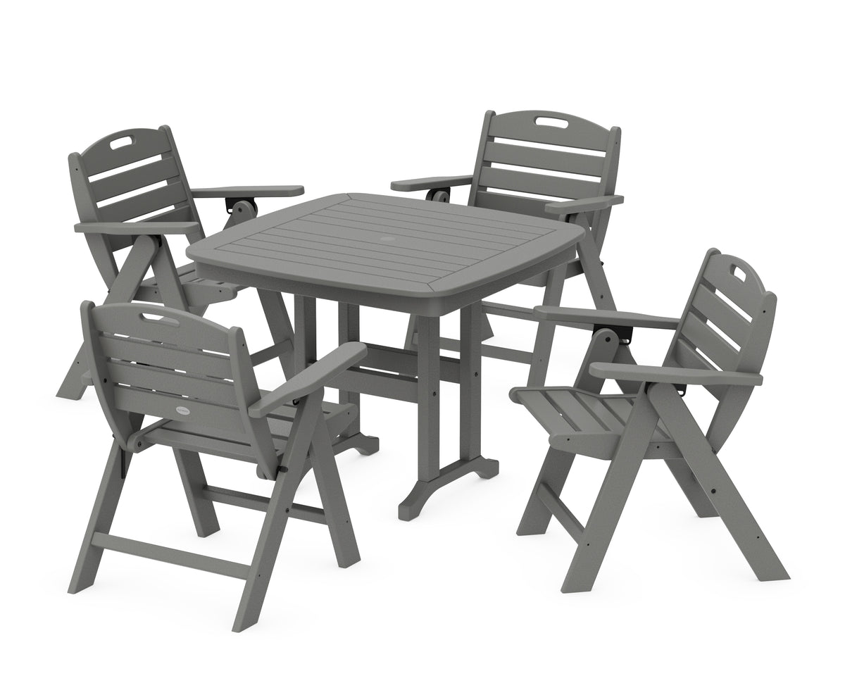 POLYWOOD Nautical Folding Lowback Chair 5-Piece Dining Set in Slate Grey