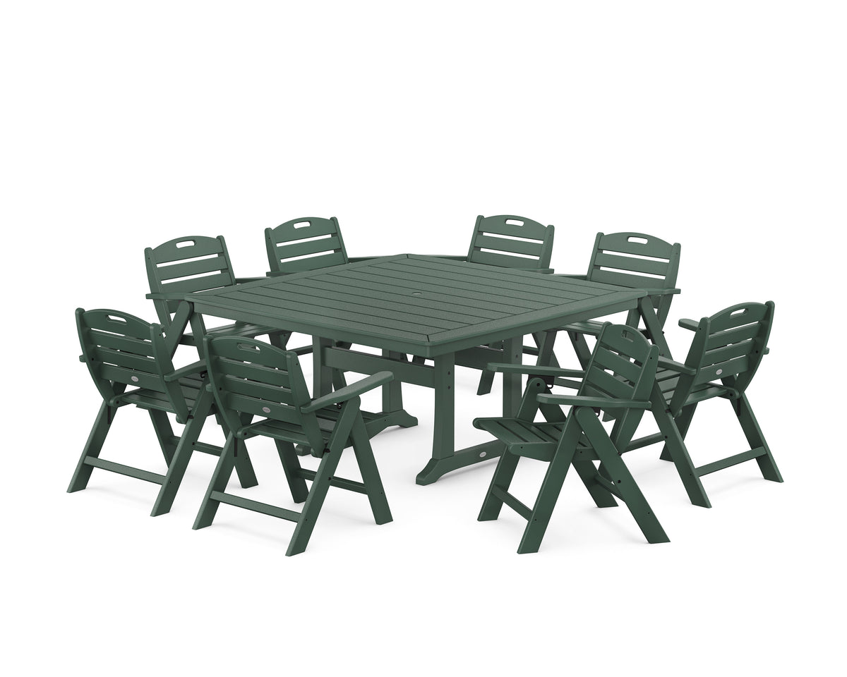 POLYWOOD Nautical Lowback 9-Piece Square Dining Set with Trestle Legs in Green
