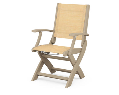 POLYWOOD Coastal Folding Chair in Vintage Sahara with Vintage Sahara arms and Dupioni Apricot sling