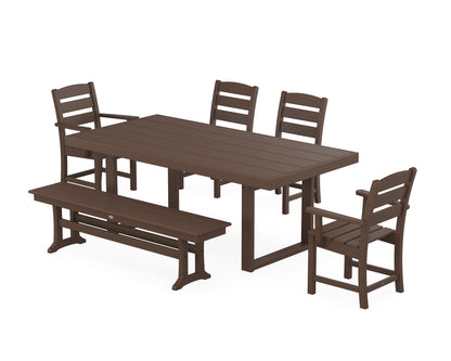 POLYWOOD Lakeside 6-Piece Dining Set with Bench - 39" x 78" Table in Mahogany