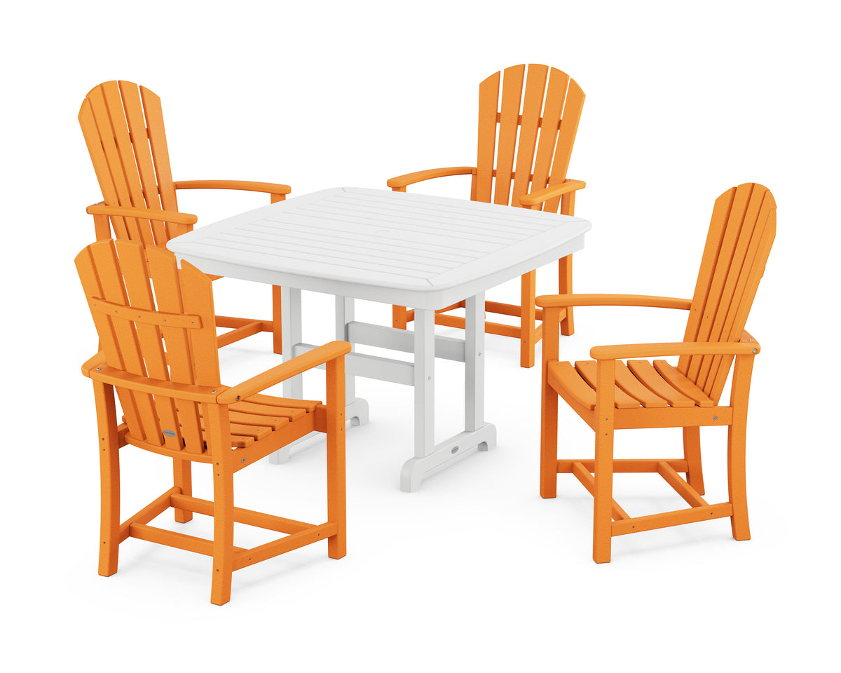 POLYWOOD Palm Coast 5-Piece Dining Set with Trestle Legs - 44" Table in Tangerine / White