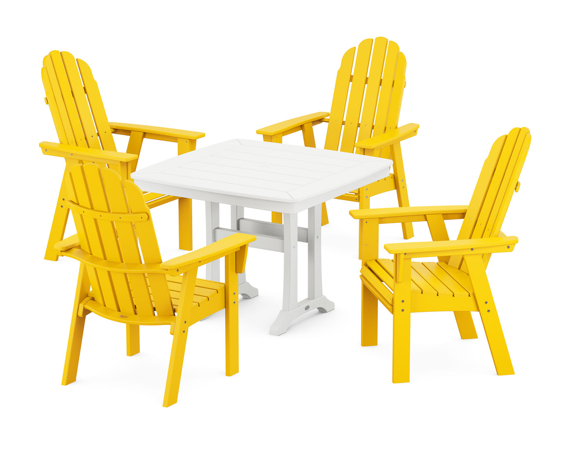 POLYWOOD Vineyard Adirondack 5-Piece Dining Set with Trestle Legs - 37" Table in Lemon / White