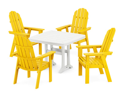 POLYWOOD Vineyard Adirondack 5-Piece Dining Set with Trestle Legs - 37" Table in Lemon / White