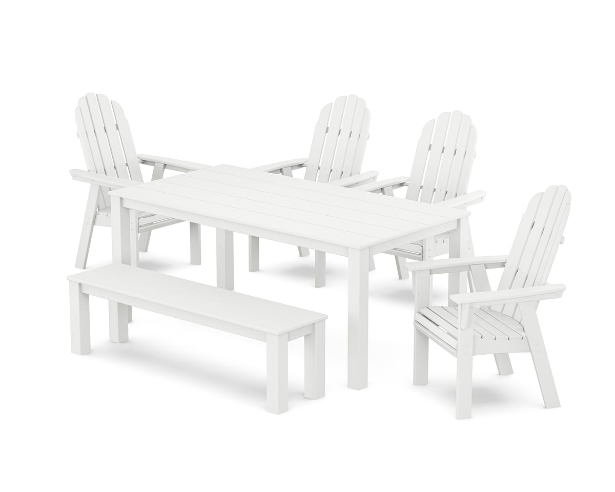POLYWOOD Vineyard Curveback Adirondack 6-Piece Parsons Dining Set with Bench in White