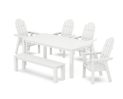 POLYWOOD Vineyard Curveback Adirondack 6-Piece Parsons Dining Set with Bench in White