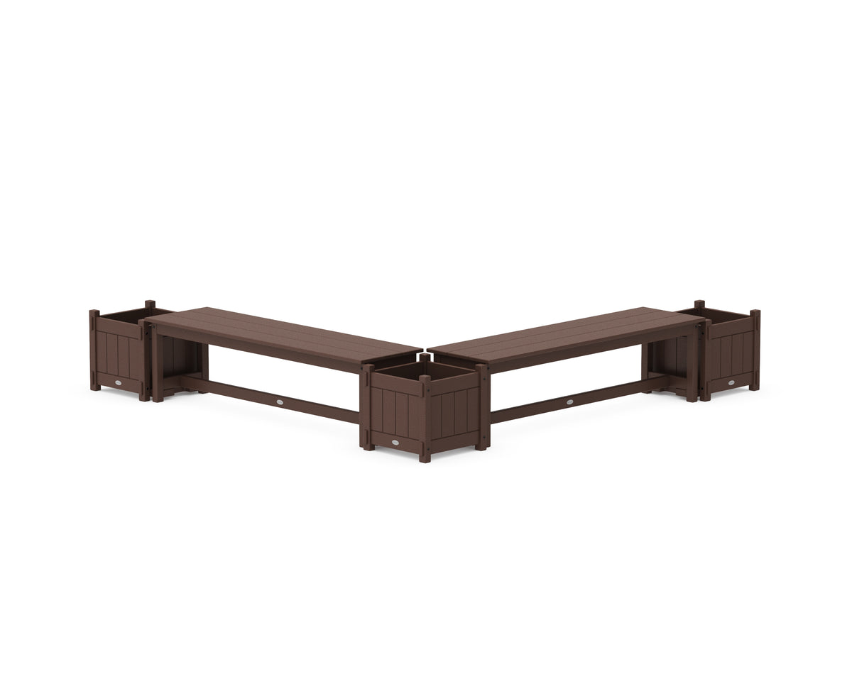 POLYWOOD 60" Vineyard L-Shaped Planter Bench Corner Set in Mahogany